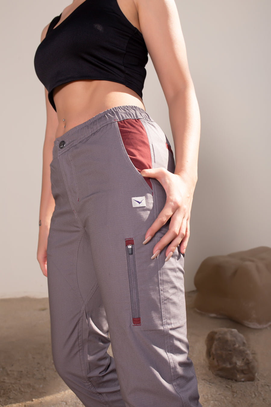 Women's Yosemite Rip Stop in Gray | VOLO Apparel | Made with a durable stretch rip stop, the Yosemite Rip Stop pant is our ultimate six pocket lifestyle pant. Featuring a 3 point gusset, snap button security pockets, 2 zipper pockets and the comfort of cotton ripstop, these are your go to adventure pants. Designed to take you from the summit, to the city.