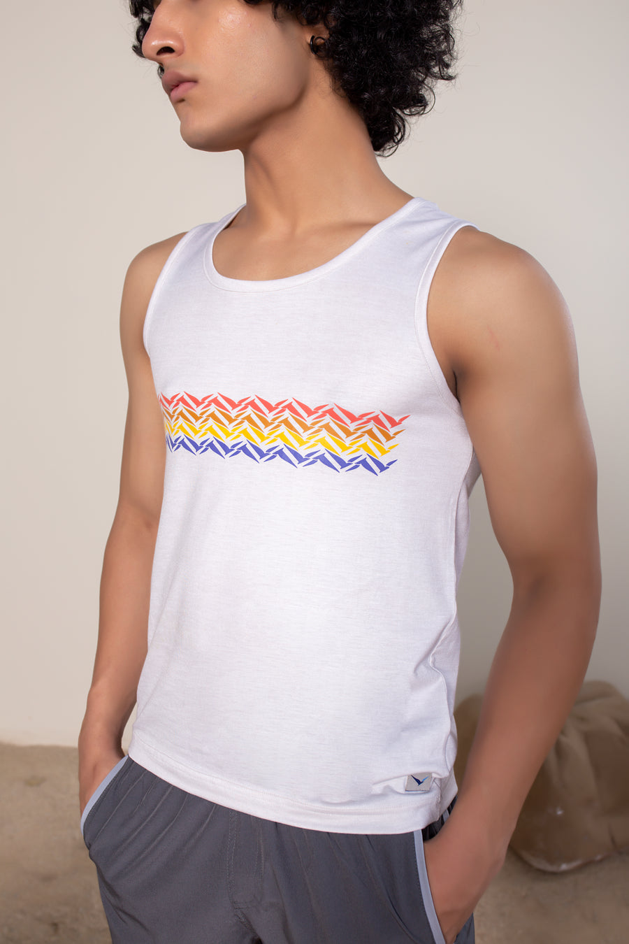 Men's Solo Bamboo Tank Off-White Retro VOLO Birds | VOLO Apparel | Made with a blend of bamboo fibers and a four way stretch spandex, Solo Bamboo Tank features an ultra soft tank that is full of features. The bamboo fibers are naturally odor resistant and antimicrobial, the fit is a tailored fit, each tank features a unique print.